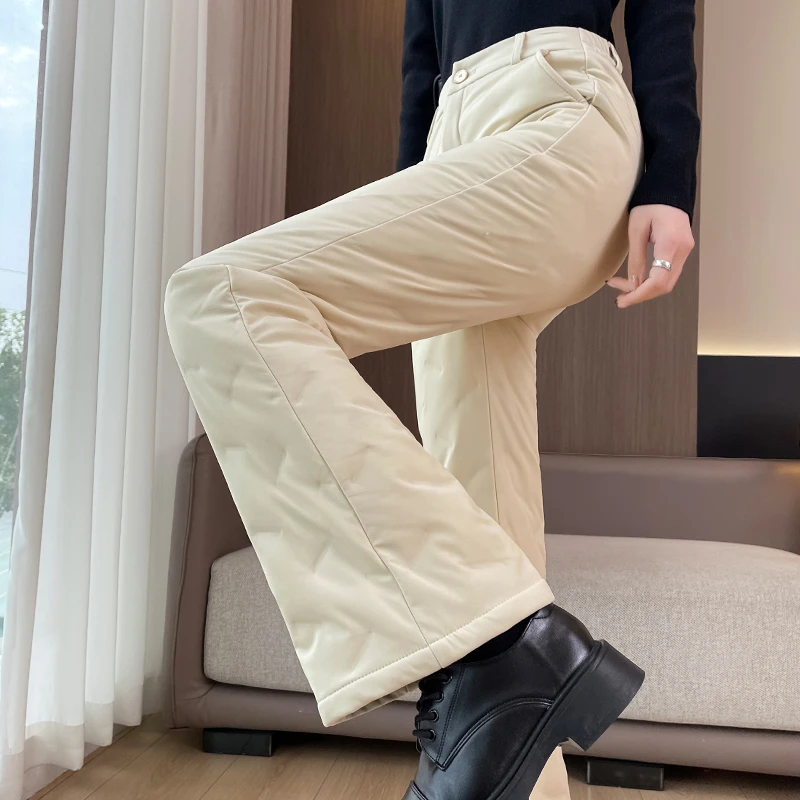 微喇羽绒裤女冬季外穿加绒加厚保暖高腰阔腿喇叭羽绒裤