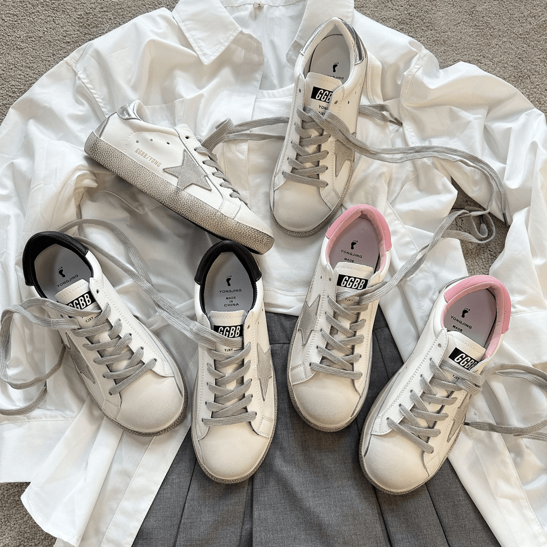 【小小怪在卖鞋】2024夏季透气拼色羊皮平底做旧星星休闲板鞋小脏鞋