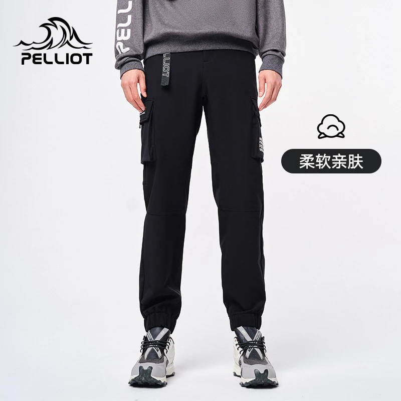 伯希和户外男款软壳裤秋冬季防风潮流加绒束脚运动工装裤