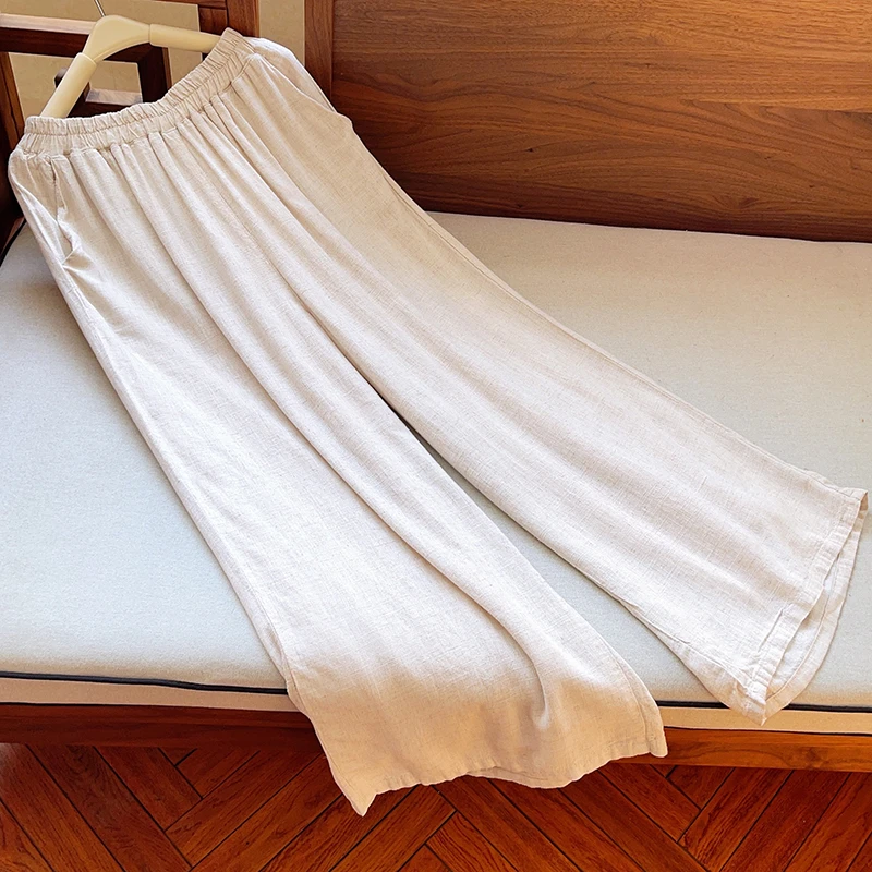 亚麻经典百搭双层显瘦大气阔腿裤长裤  51509