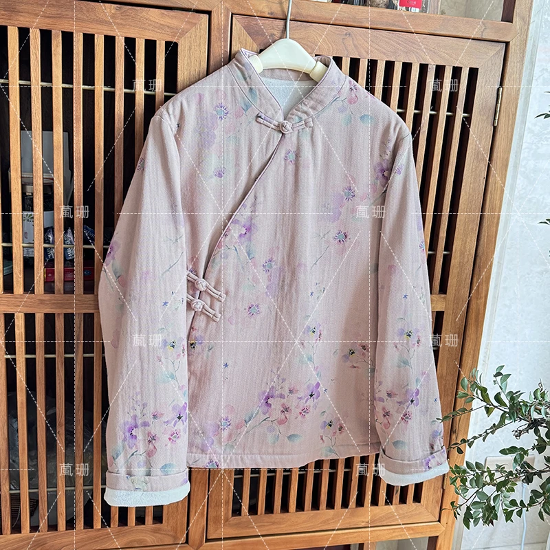 【紫苑】春节新中式复古立领旗袍领斜开襟加绒保暖小衫上衣 51986