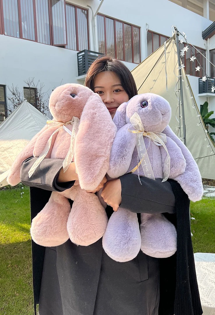 皮草真毛亮闪眼睛獭兔毛兔子玩偶可爱大号长耳兔