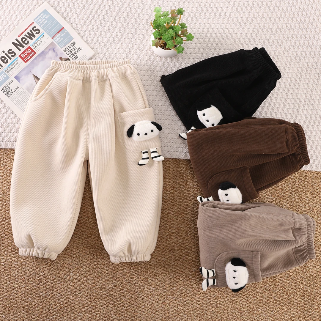 男童加绒裤子宝宝运动裤长裤卫裤儿童秋季薄绒一体绒2024春秋款冬
