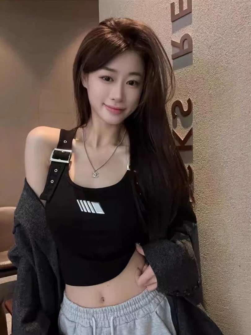 辣妹专属女港风工字设计感美背背心带胸垫卡扣无袖短款上衣小吊带