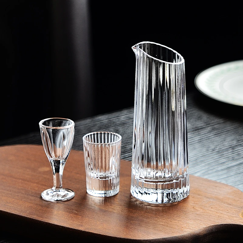 条纹二两分酒器家用白酒杯套装酒具一壶一杯小号一口子弹烈酒杯