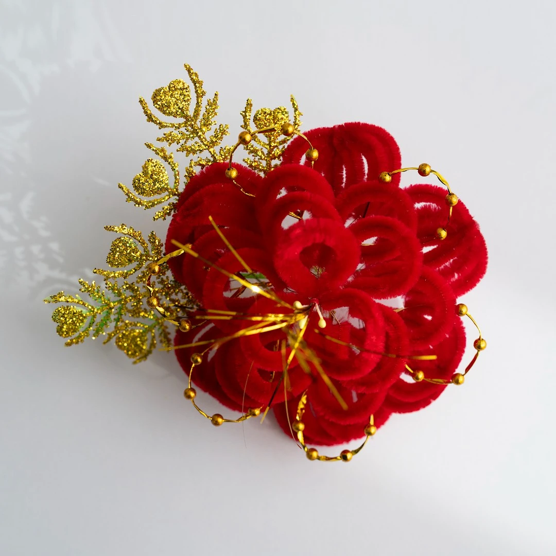 顺丰包邮【凤尾金珠】2025新年红绒花牡丹花,妈妈婆婆头戴绒花