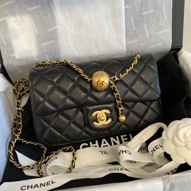 全新未使用 Chanel/香奈儿 24k金球可调节大迷你 20cm羊皮链条包