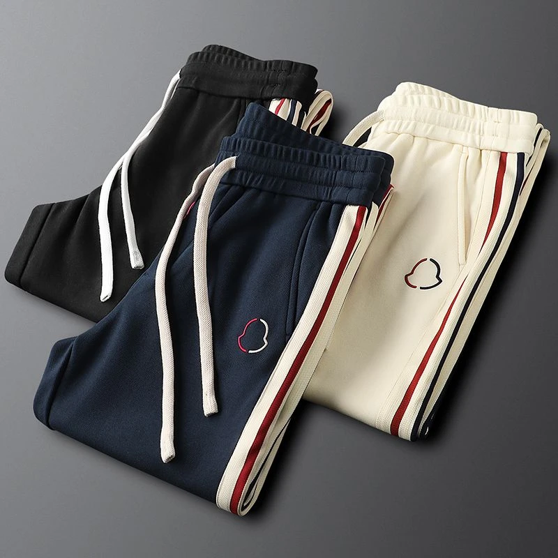 轻奢高档侧条纹织带休闲直筒运动裤男秋冬小脚修身男士百搭卫裤潮