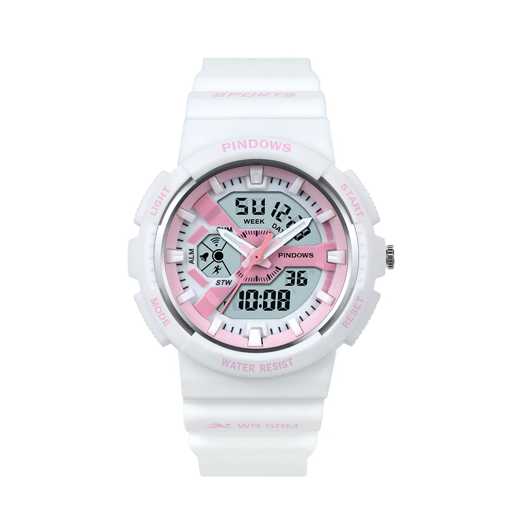 PINDOWS U/拼道时【浅色系】637防水闹钟日期多功能运动手表学生