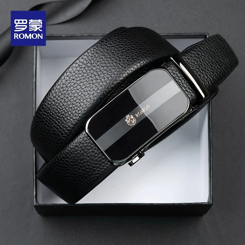 罗蒙高贵典雅商务休闲男士锌合金牛皮皮带