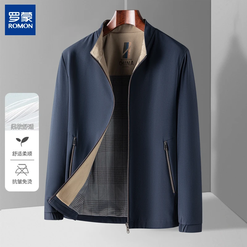 【蔡磊专属】罗蒙夹克男秋休闲立领外套中年商务领导干部上衣免烫