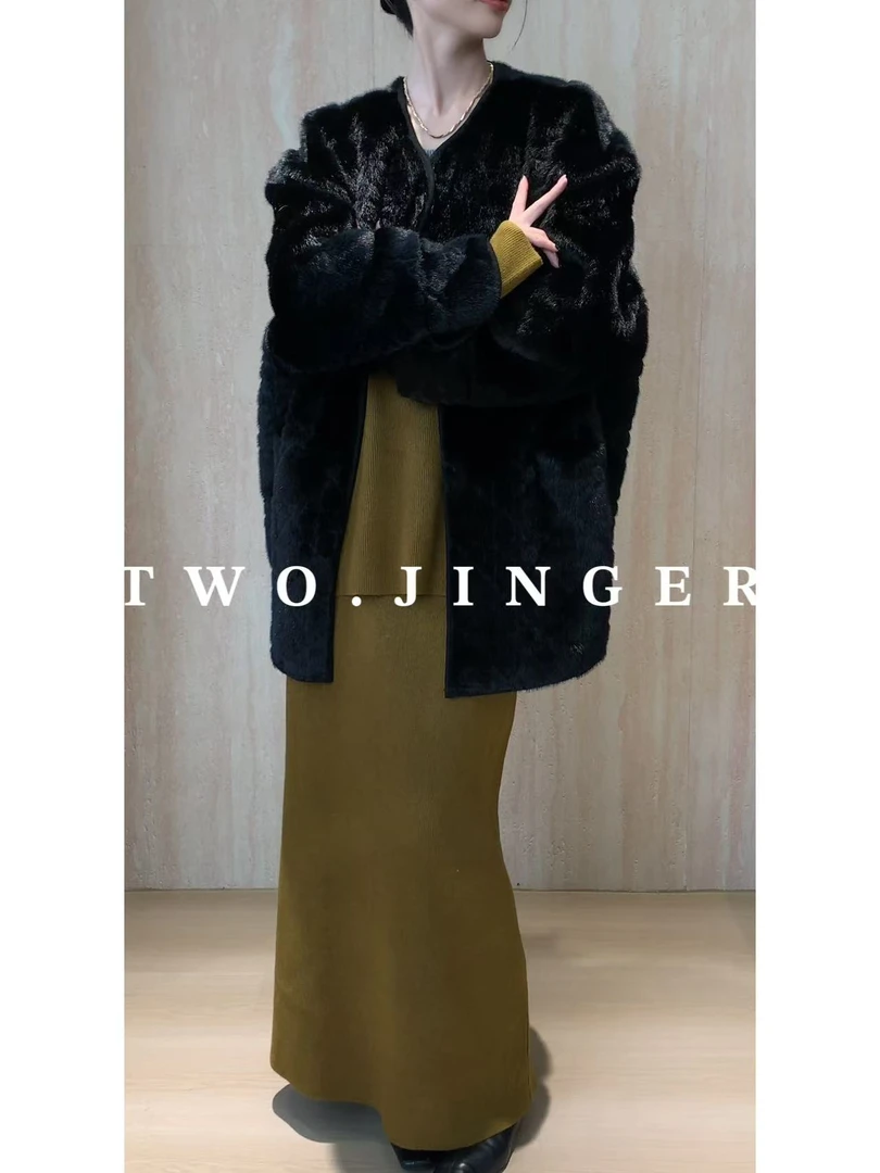 二静子 极简约静奢（黑色托卡）至死不渝的黑溜溜草草外套HG16644