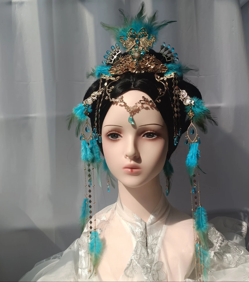 铃兰阁原创【凤来仪】古风手工羽毛头饰全套重工百搭仙气唐宋发冠