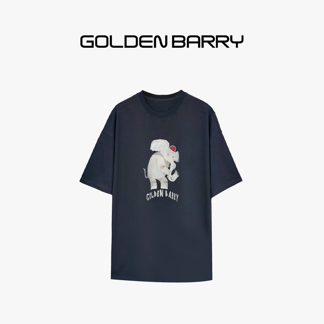 201867-1复古小象印花短袖T恤-长款