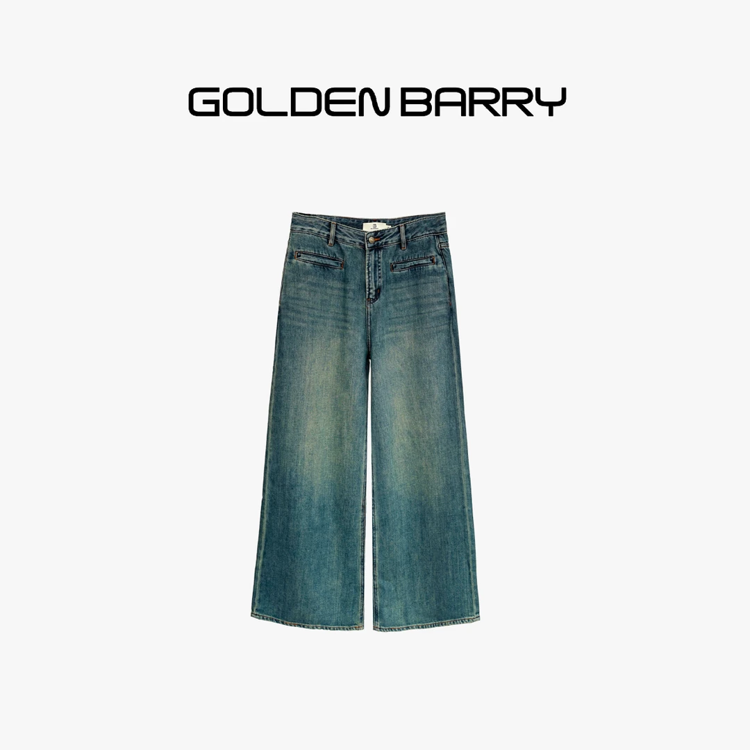 GOLDENBARRY|501109百搭高腰时尚复古水洗做旧宽松牛仔裤