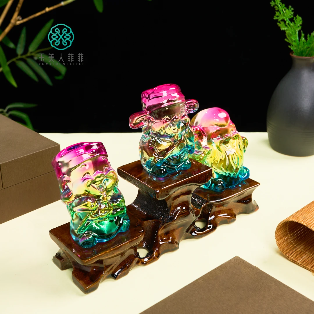 【春日珠宝】菲菲珠宝好*琉璃七彩福禄寿摆件