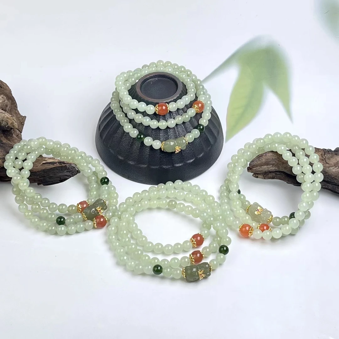 玉美人菲菲/S925和田玉三圈手串-多样性发一