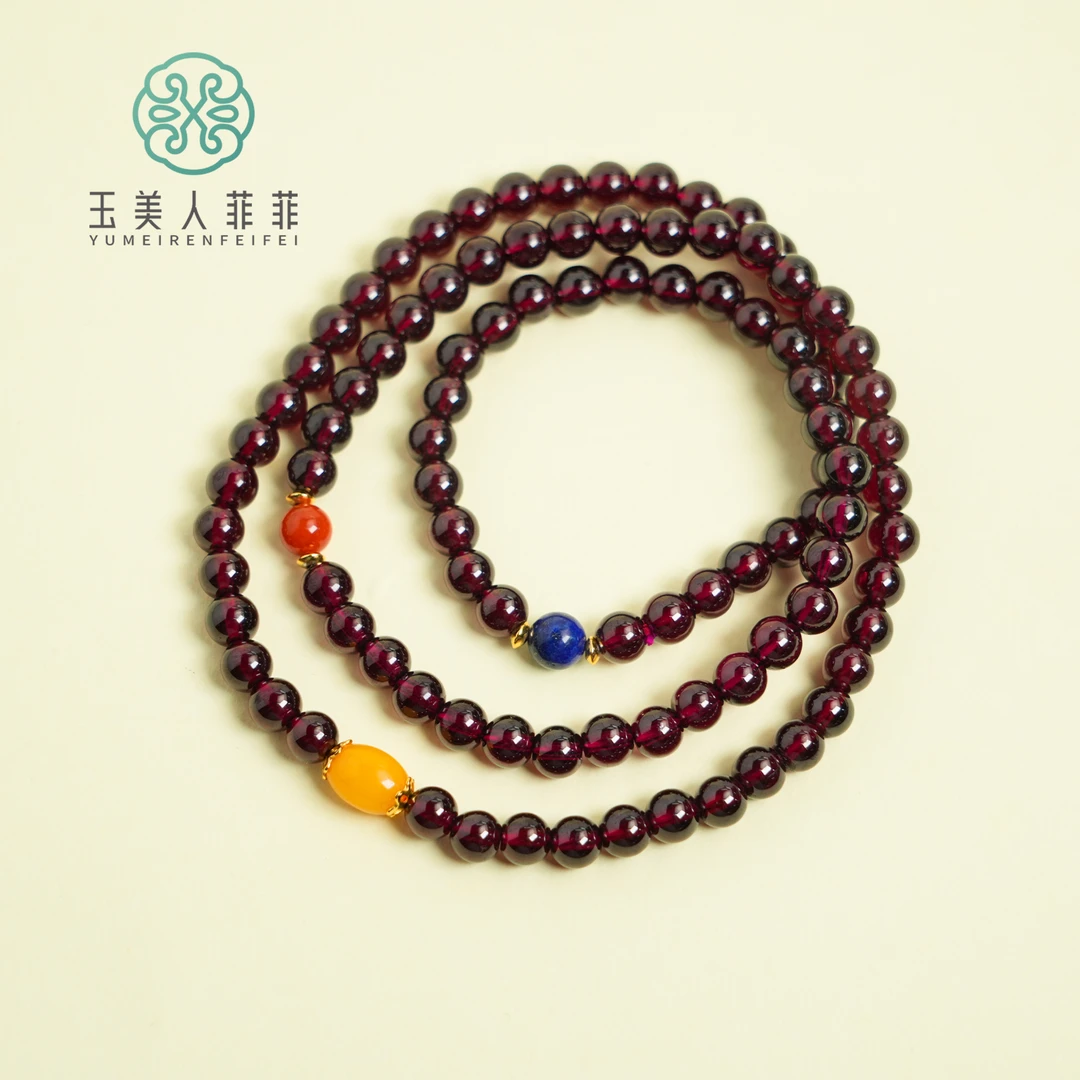 景景严选^石榴石三圈手串圆珠约5.5mm