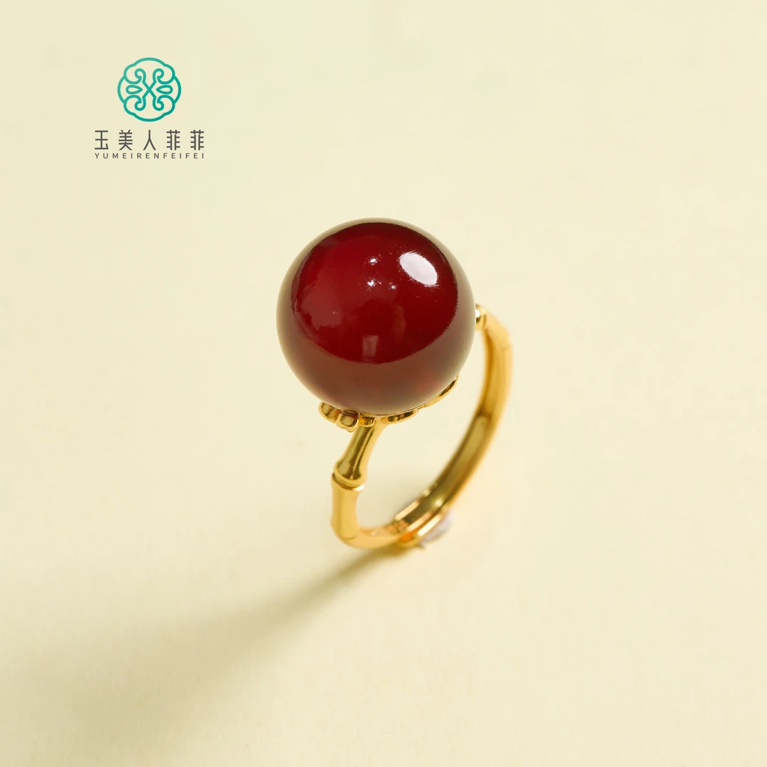 HP玉美人菲菲#S925血珀戒指-圆珠约13+mm可调节