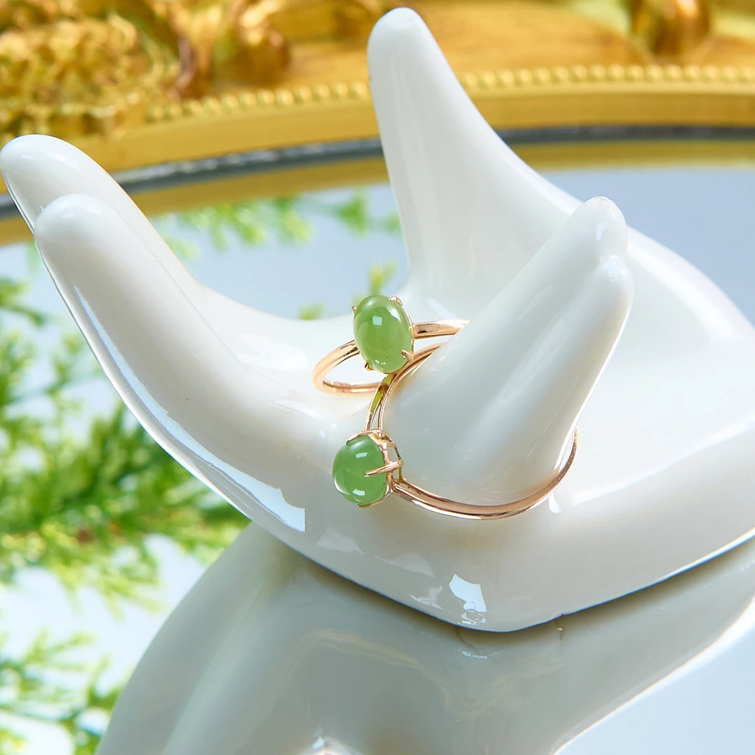 玉美人菲菲/18K碧玉蛋面约5*7mm戒指-多样性发一