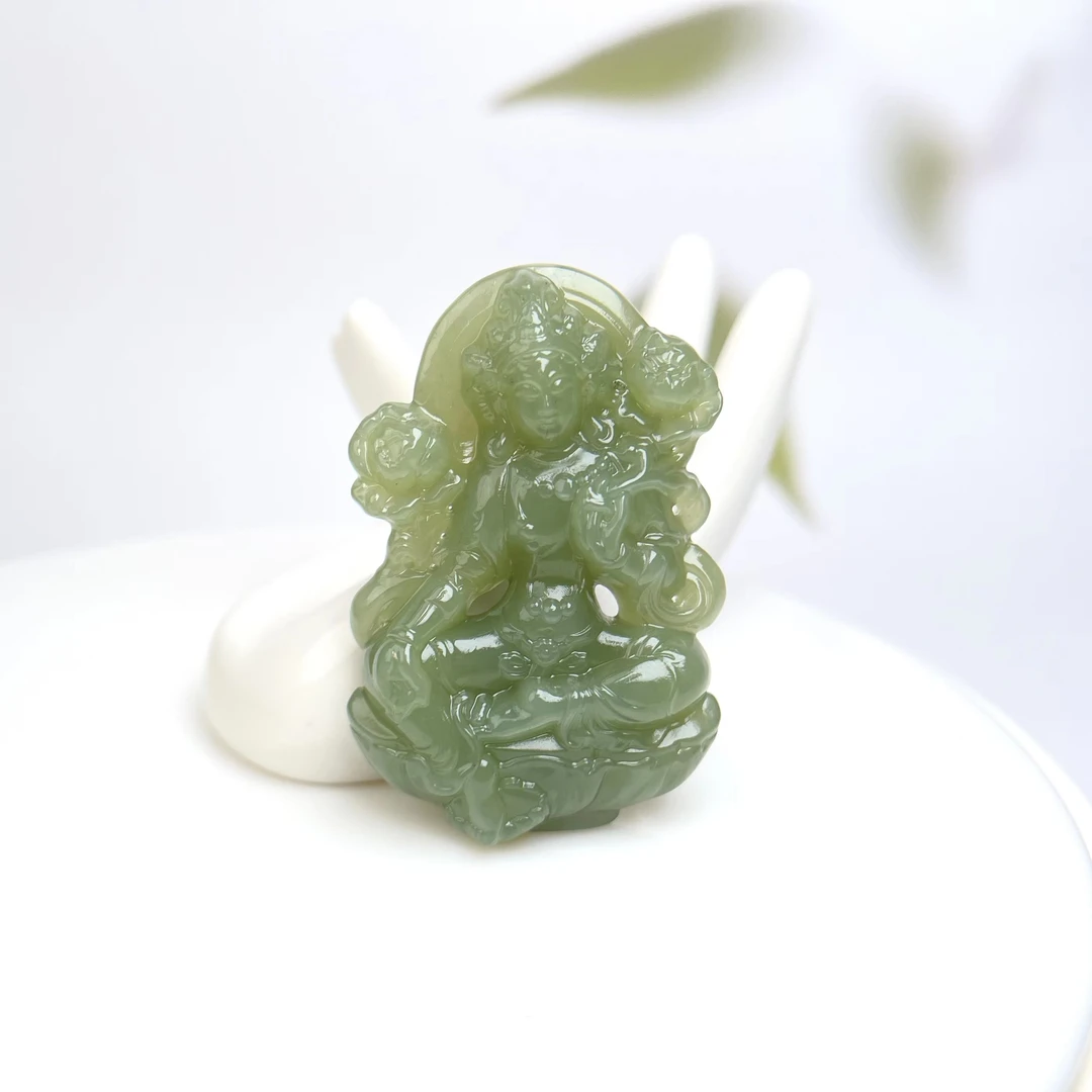大鹏严选~和田玉度母约50*35mm吊坠