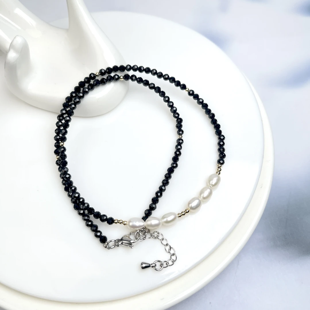 【春日珠宝】菲菲珠宝好*S925黑尖晶项链切割面女神链