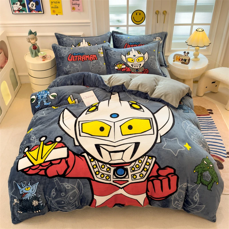 冬季卡通加厚牛奶绒四件套儿童三件套宿舍可爱双面绒床套四件套