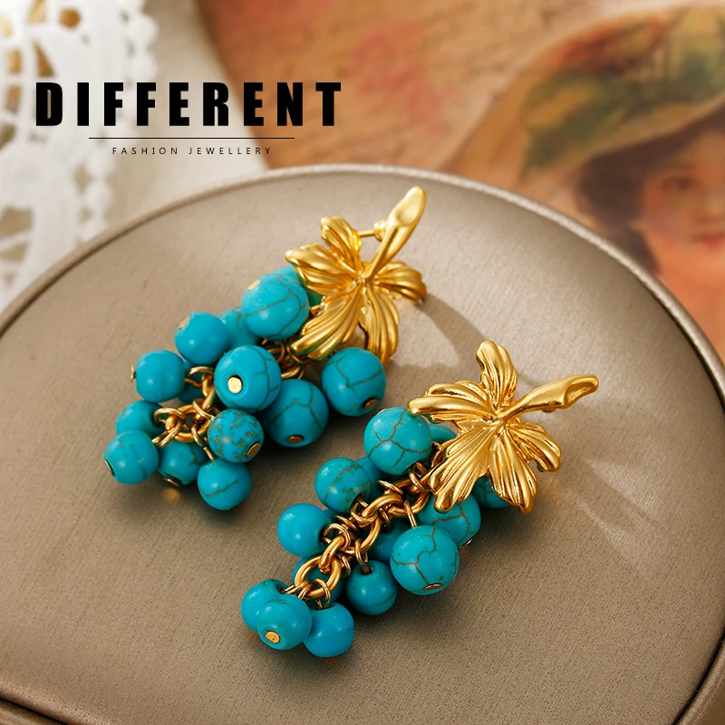 铜合金耳饰 个性款葡萄串小众耳环法式田园耳饰