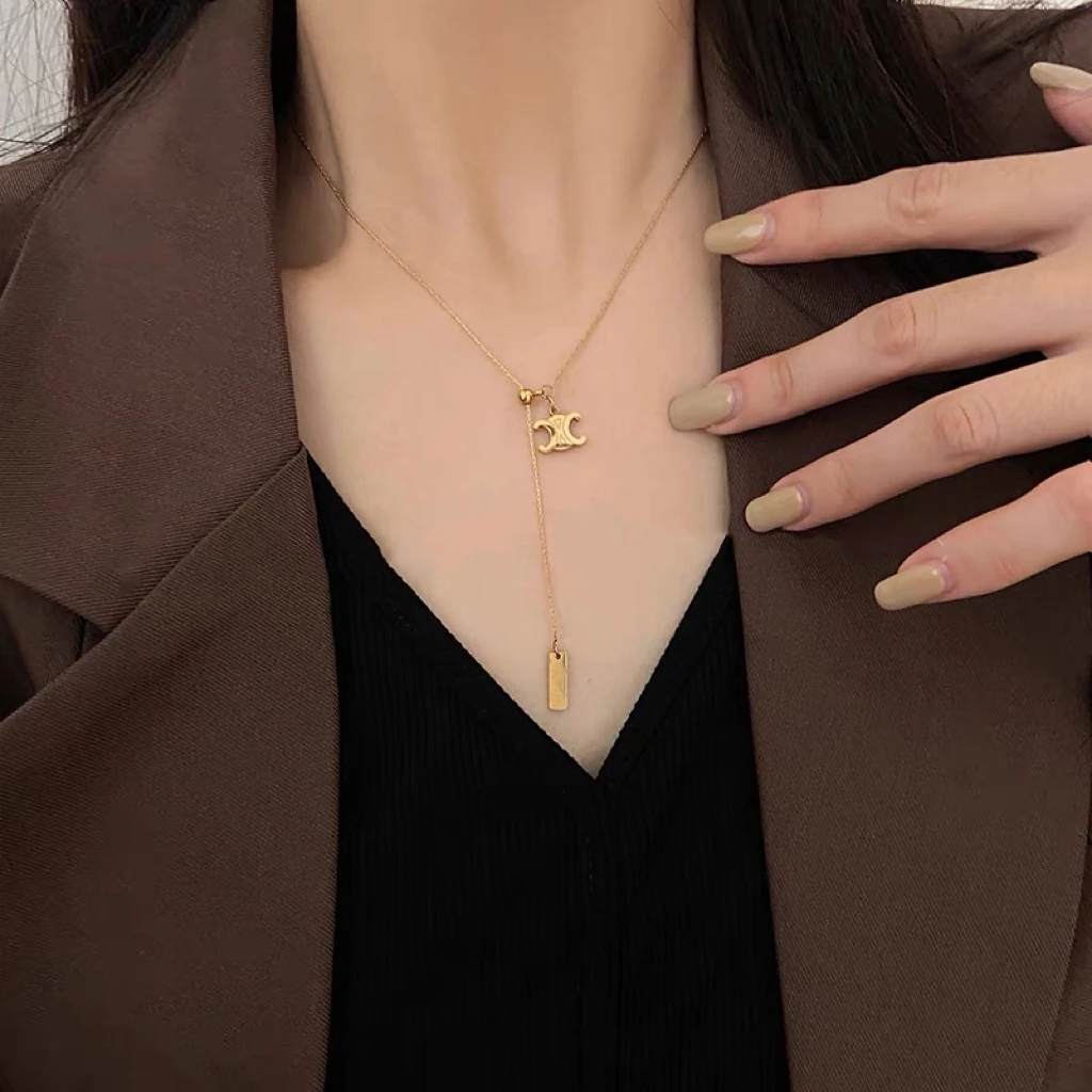 钛钢项链 0115抽拉调节凯旋项链锁骨毛衣链