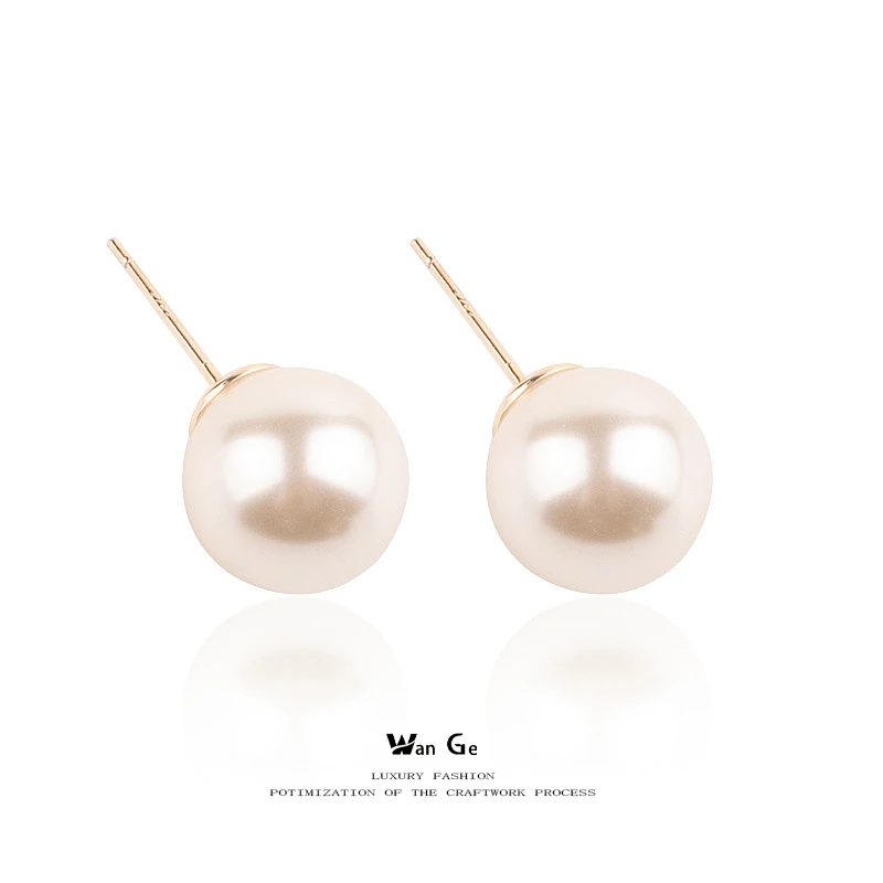 铜合金仿珍珠耳饰 925银针fever同款香槟色正圆耳钉气质轻奢14mm