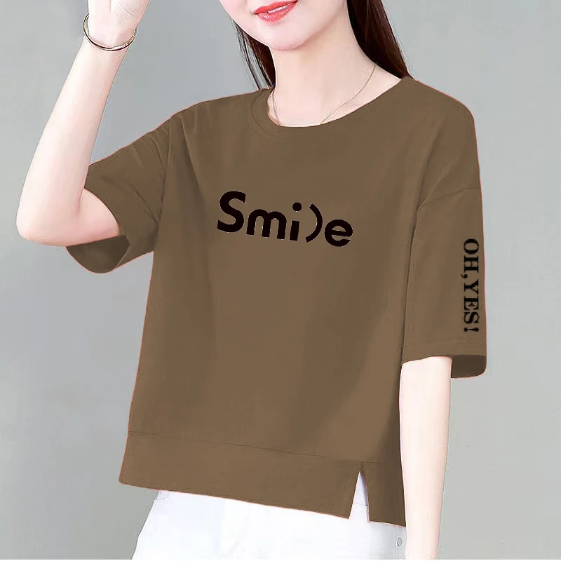 纯棉短袖T恤女2025新款潮夏季宽松显瘦印花t恤百搭上衣女体恤衫