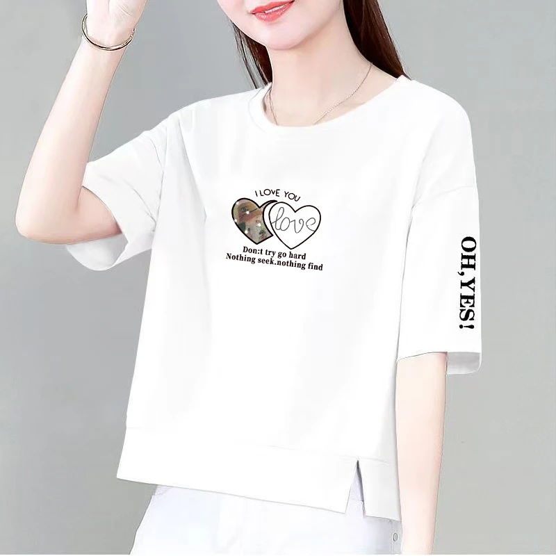 纯棉短袖t恤女夏季新款韩版宽松显瘦百搭印花圆领百搭上衣体恤衫