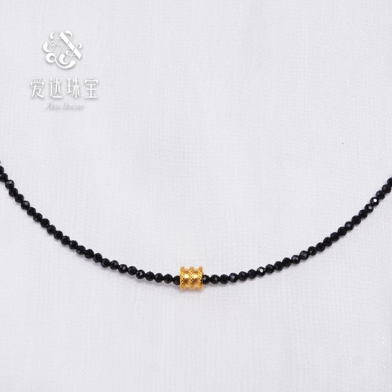 爱达珠宝【福利】999足金小蛮腰金豆5D硬金工艺黑尖晶项链珠串爆闪