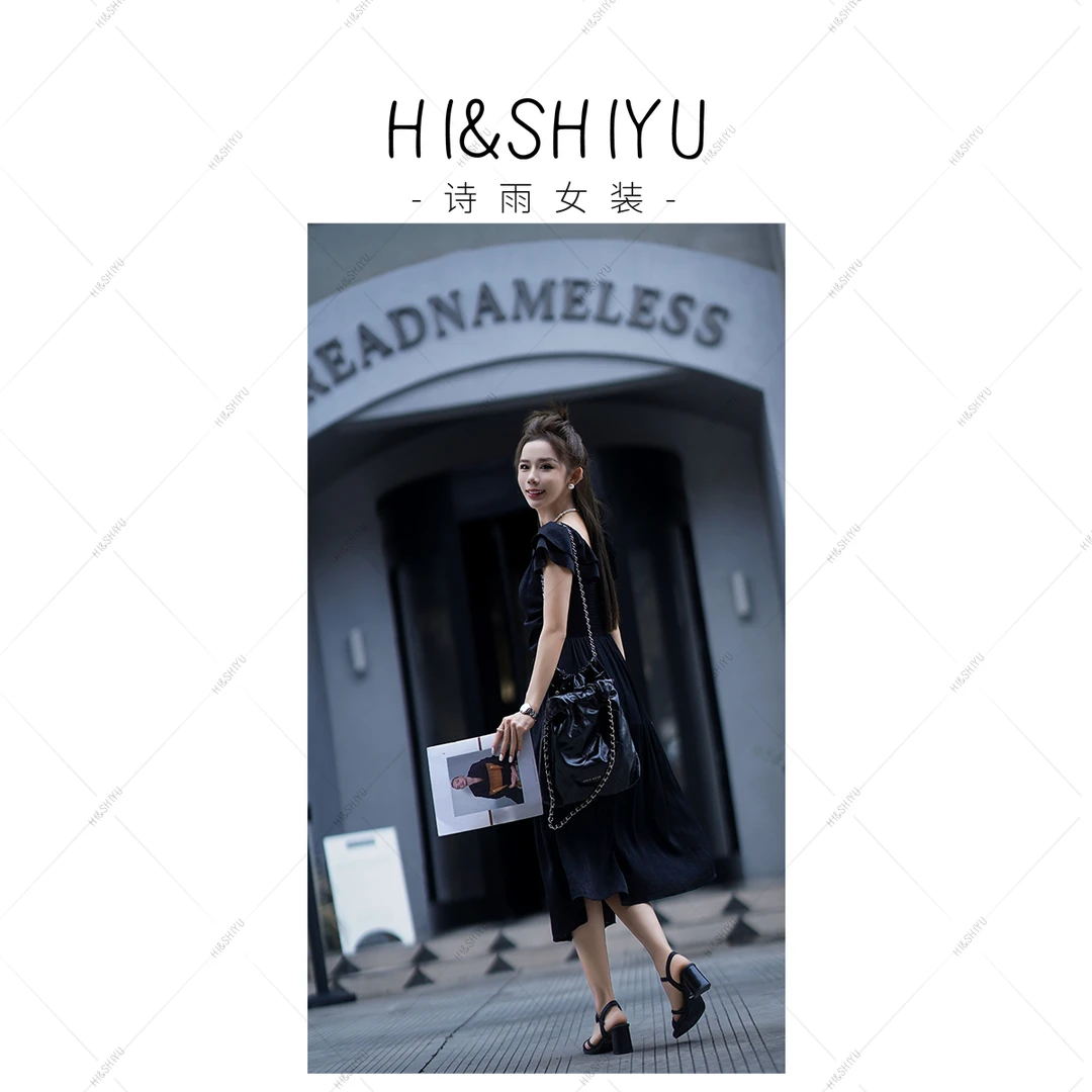 诗雨设计【星光点点】新款流光肌理blingbling小飞袖松紧连衣裙