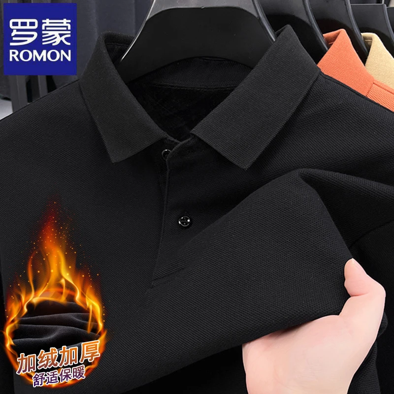 【加绒加厚】罗蒙商务翻领Polo衫秋冬季长袖百搭中年潮流长袖T恤衫