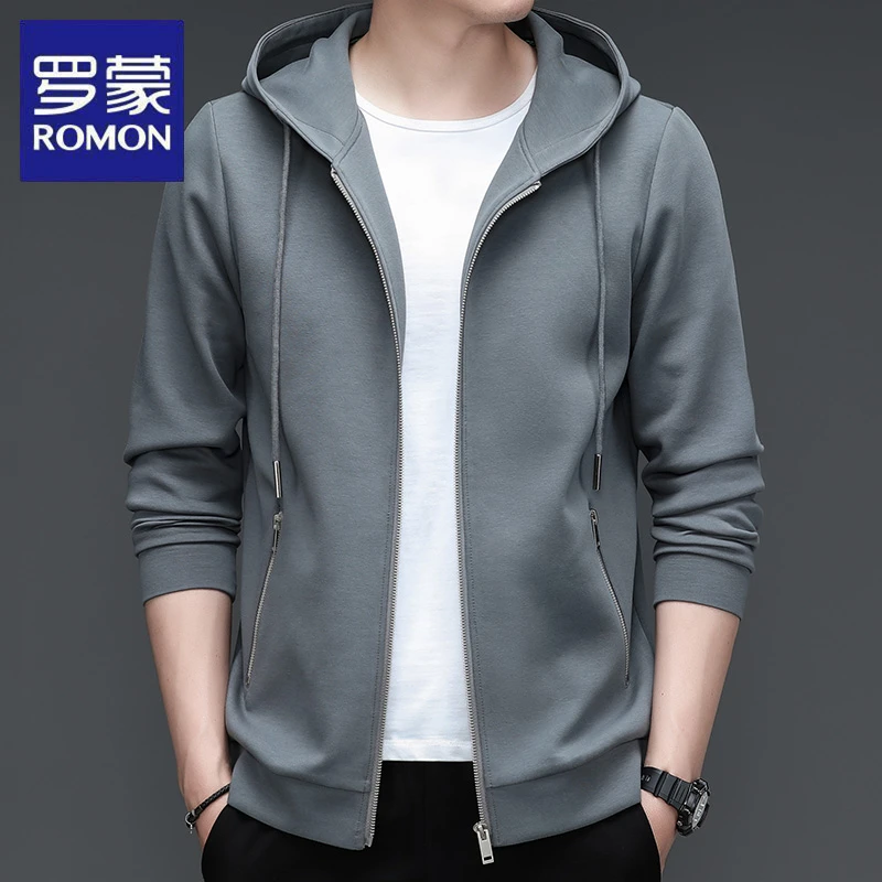罗蒙春秋季长袖卫衣男士休息连帽拉链开衫时尚百搭宽松休闲外套潮