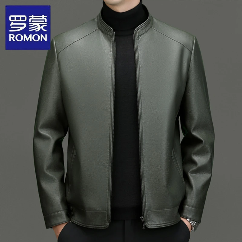 罗蒙春秋季新款休闲男士皮衣修身高档商务外套立领百搭韩版男装潮