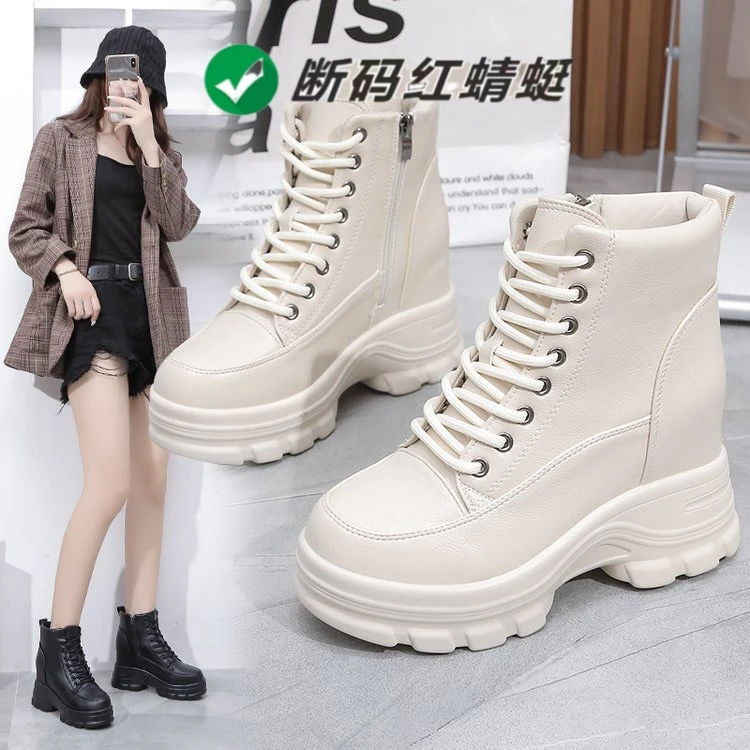 红蜻蜓牌【9CM】秋季新款侧拉链内马丁靴百搭厚底女鞋