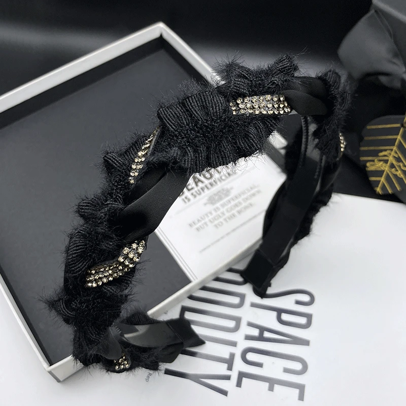 新款轻奢高档复古发箍头箍发卡黑色编织简约气质窄边发夹气质时尚