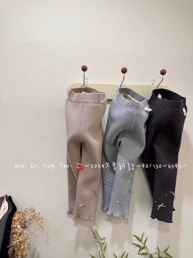 2024冬款-朵儿樱桃-680g蚕丝棉蝴蝶结一体绒打底裤-6593