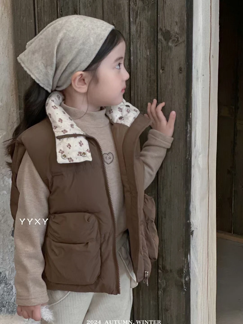 2024深秋冬款-呦呦小伊-韩版咖棉马甲-洋气-82150