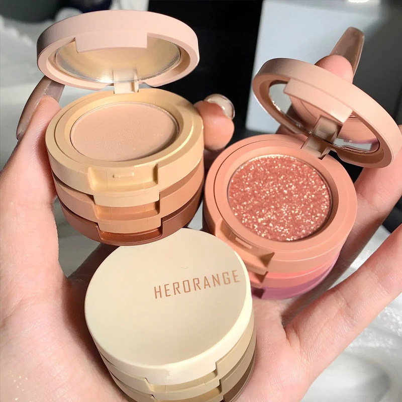 HERORANGE*轻风浮盈三色眼影盘三层夹心便当盒珠光哑光细闪大亮片