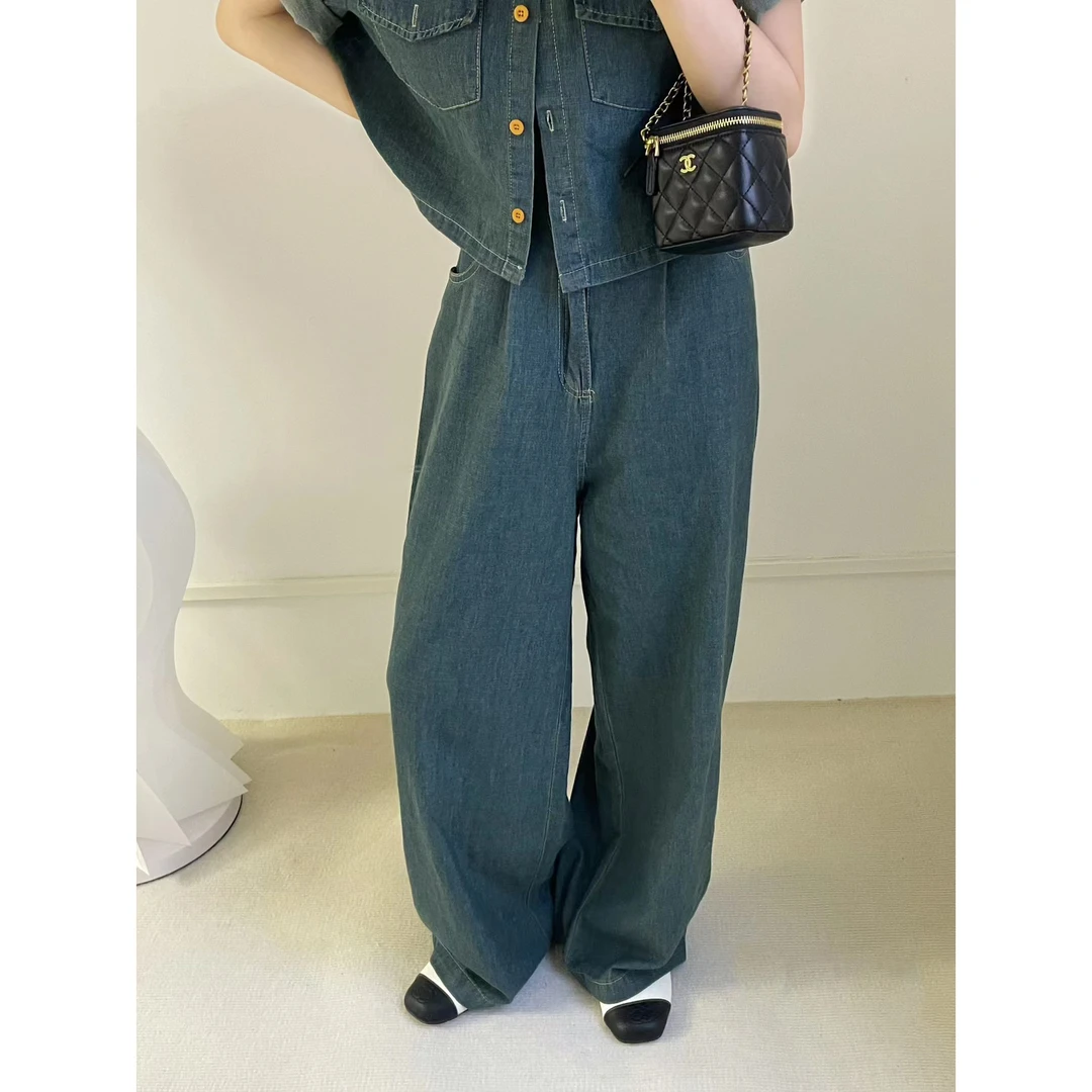 【大糖】洋气爆款牛仔宽松两件套减龄高档最新款夏季穿搭精致上衣