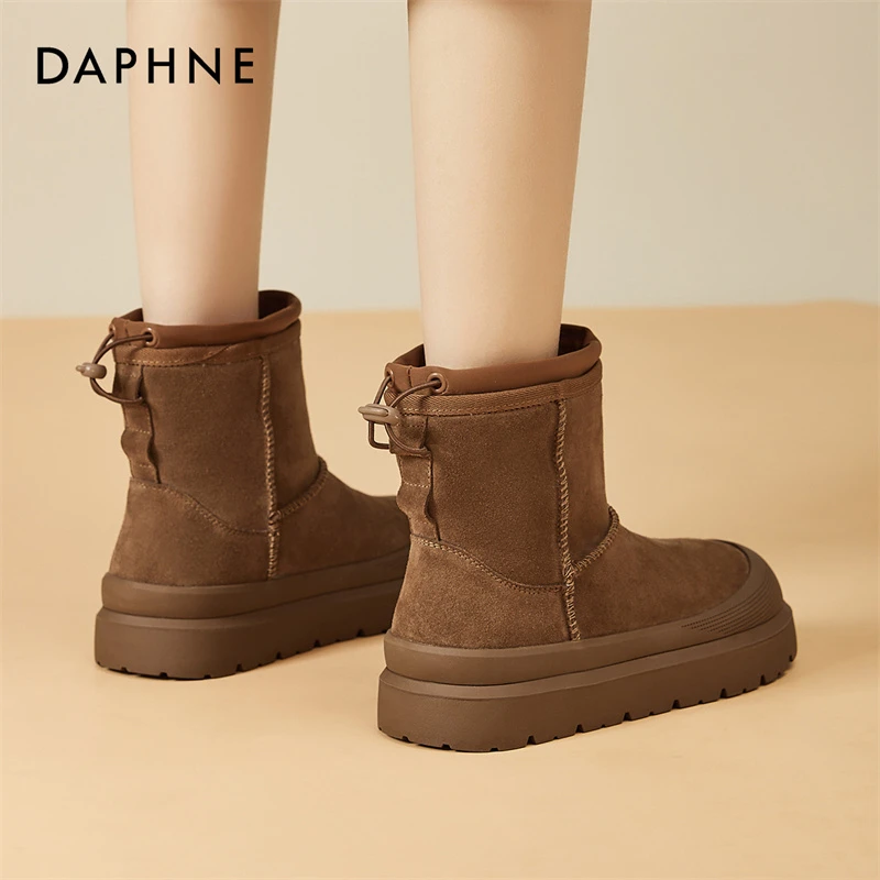 达芙妮加绒加厚雪地靴女2025冬季新款保暖面包鞋厚底东北大棉短靴