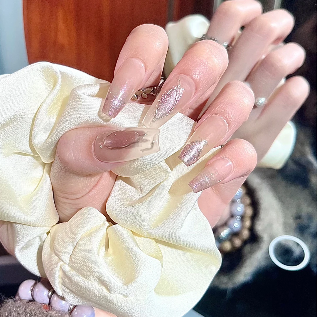 「西雅图」BLINGFAIRY纯手工巴洛克法式猫眼鎏金魔镜粉显白美甲贴