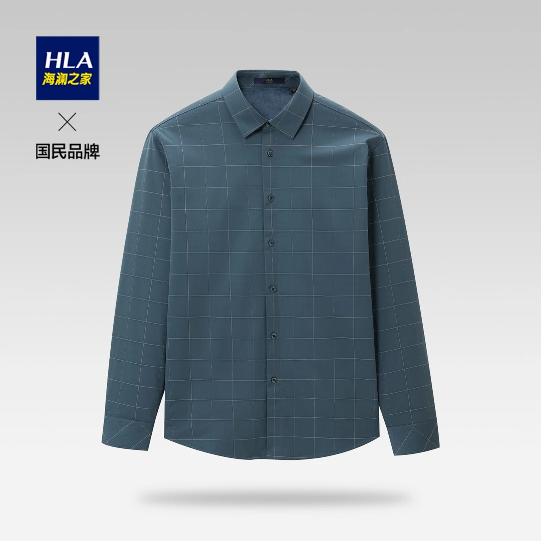HLA/海澜之家保暖抗静电格子内里加绒长袖休闲衬衫