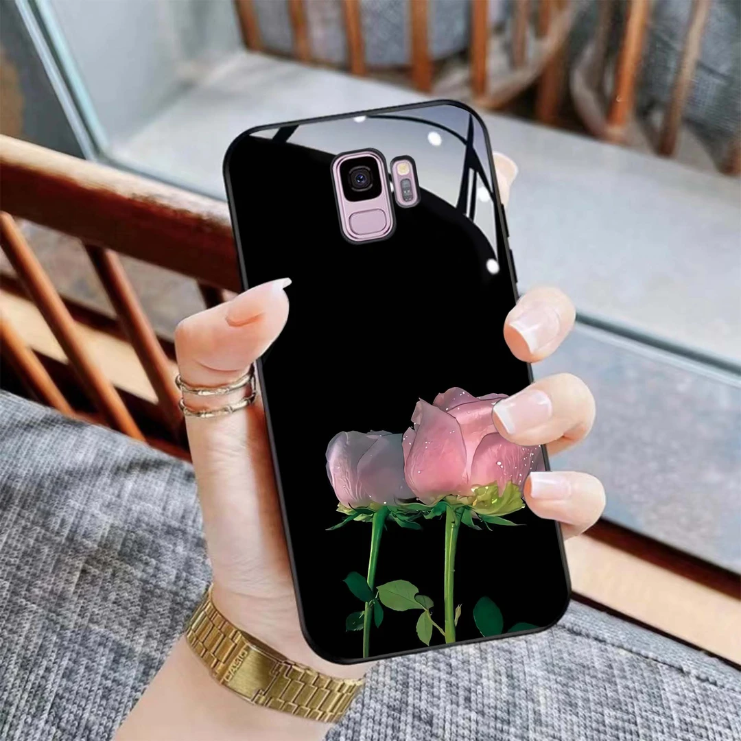【三星S9/S9+】网红个性玫瑰钢化玻璃手机壳 高颜值 轻薄防摔刮