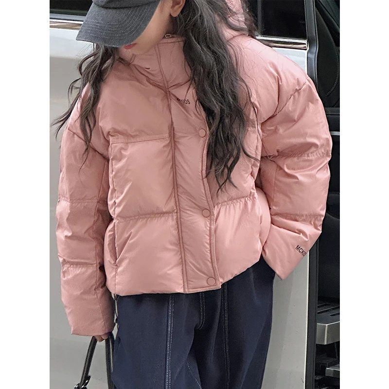 K27752女童短款羽绒服儿童加厚外套2025新款冬装白鸭绒面包服洋气