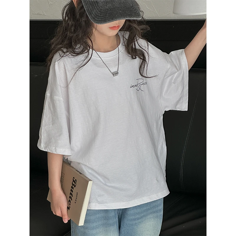 K26318童装女童夏装2025新款短袖儿童韩系T恤简约上衣宽松衣服夏t