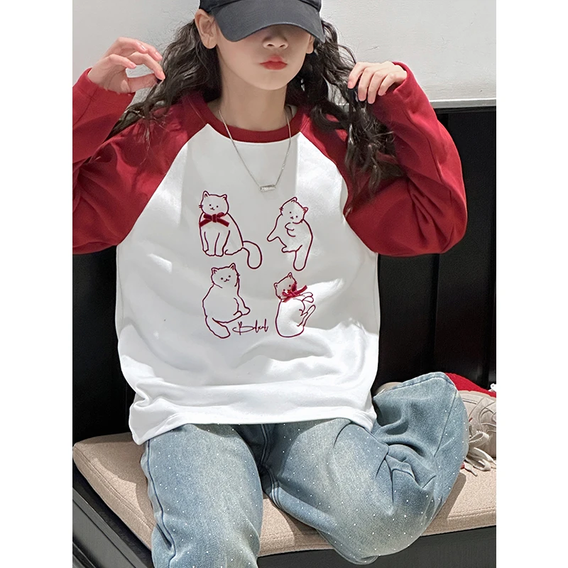 K27891孙小美kids女童长袖T恤2025秋冬装新款打底衫磨毛加厚上衣t